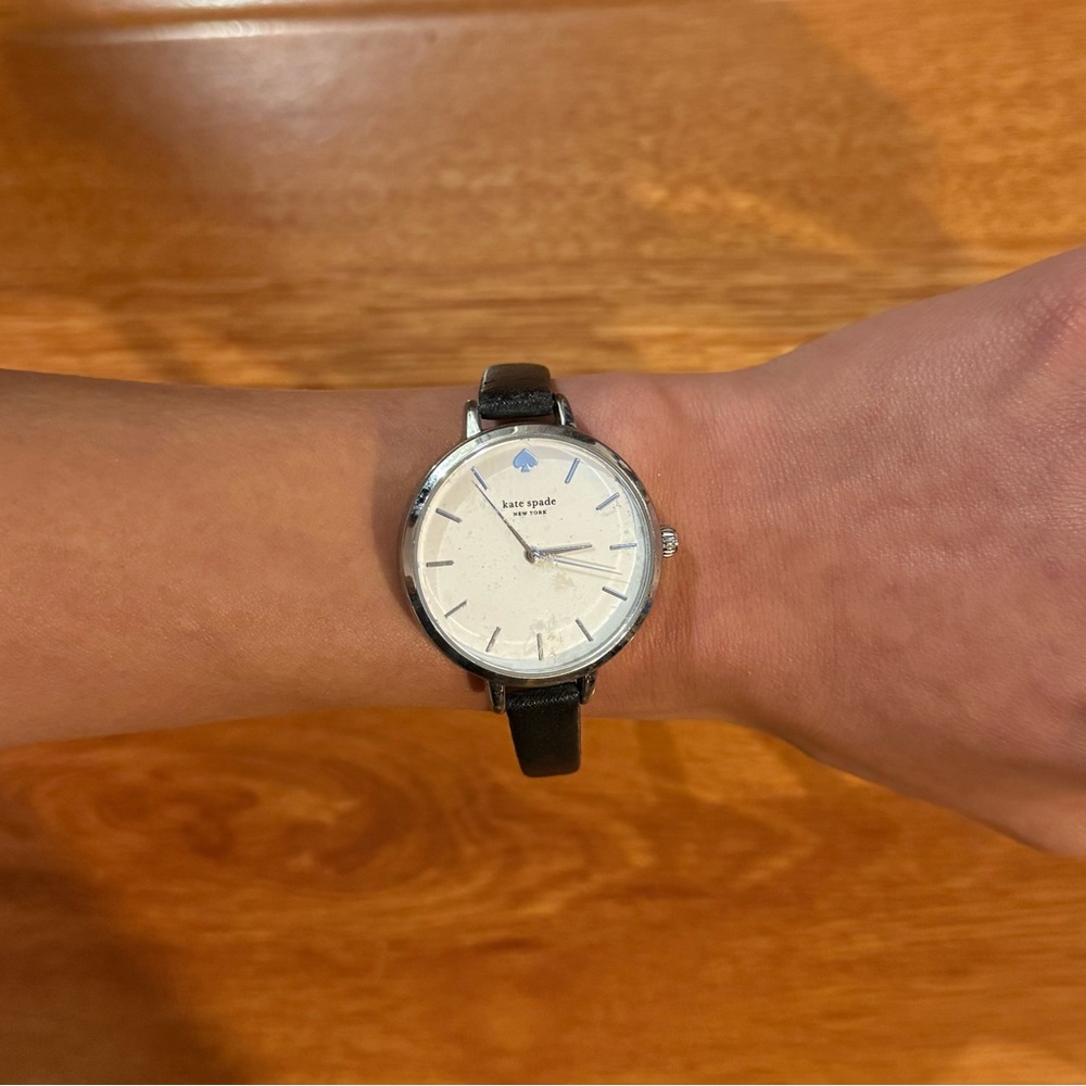 Silver and Black Kate Spade Genuine Leather Watch